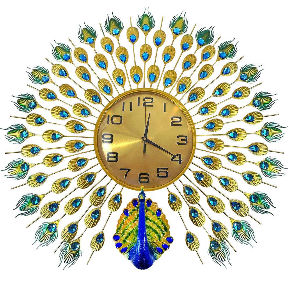 Peacock Wall Clock Retro Peacock Wall Watch Non Ticking for Home Office - 70cm