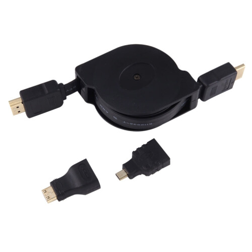 1m Retractable HDMI Cable with Mini/Micro HDMI Adapters for Devices 2