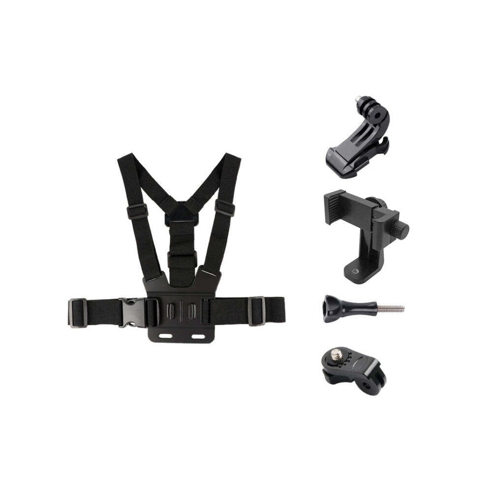 Adjustable Chest Strap With Phone Clamp & Mounts For Gopro, Insta360, Dji & Smartphones (Black) Black 8431777749212
