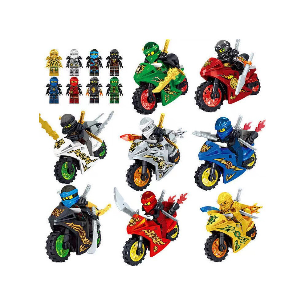 (Ninjago Motorcycle Minifigures 8pcs-A) Ninja City Sets Airjitzu Temple Building Block Birthday Gifts Toys for Children