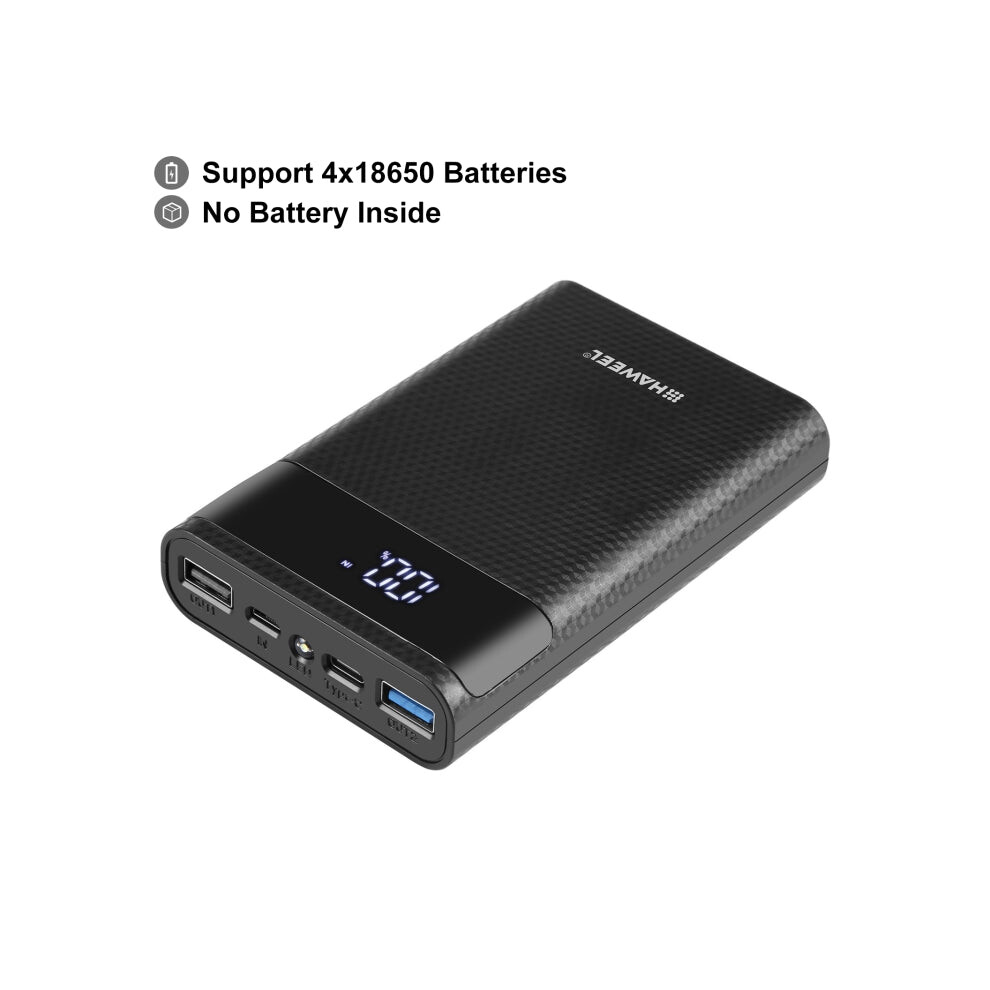 Haweel 4X18650 Diy 12000Mah Power Bank Shell With Dual Usb & Display (Black) Black 664689592616