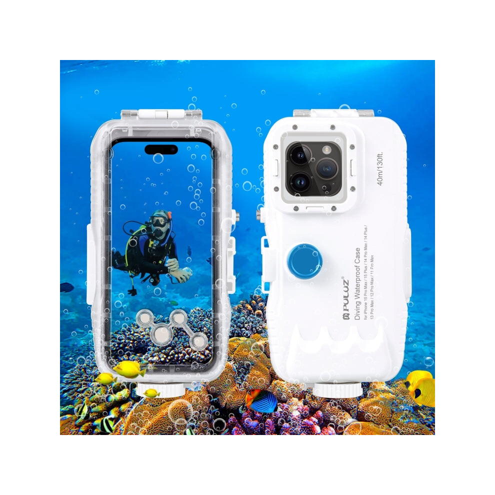 PULUZ 40m Waterproof Diving Case for iPhone 15 Pro Max/14 Plus/13 Pro Max/12 Pro Max/11 Pro Max (White)