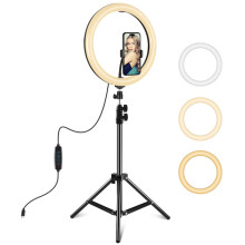 PULUZ 11.8" LED Ring Light Kit – 30cm, 1.1m Tripod, 3 Modes, Dual Color Temperature, Type-C, Phone Clamp (Black)