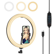 PULUZ PD20W 11.8" LED Ring Light – 30cm, Type-C, 3 Modes, Dimmable, Dual Color Temperature, with Phone Clamp (Black)
