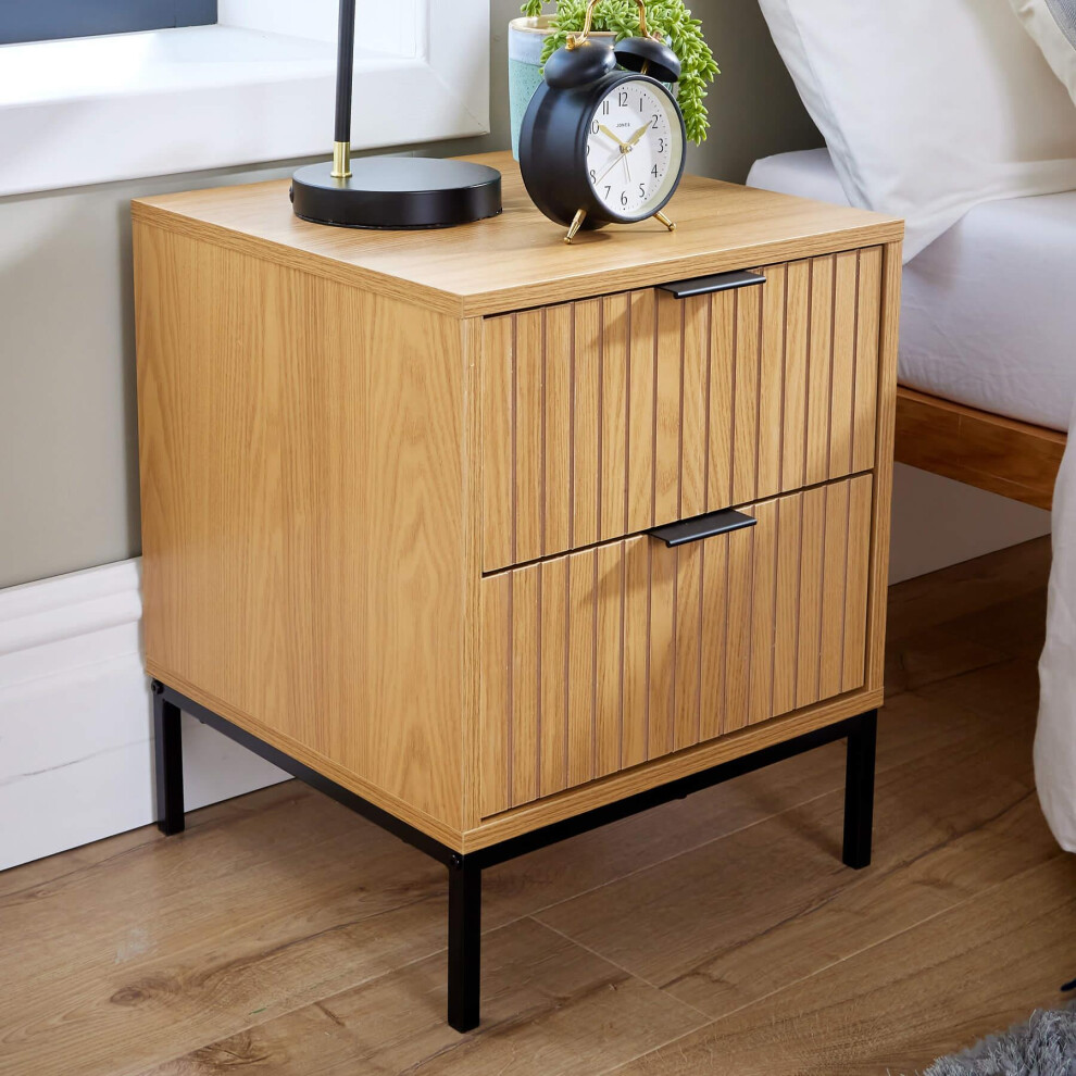 Home Source Contemporary Wooded Bedside Cabinet 2 Drawers Bedroom Furniture Brown