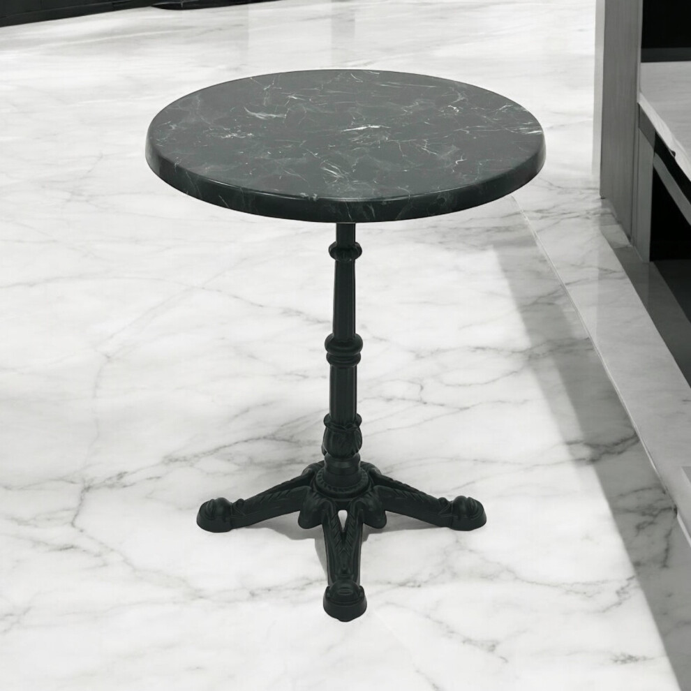 Black Marble Effect 60 cm round bistro table with a cast iron base