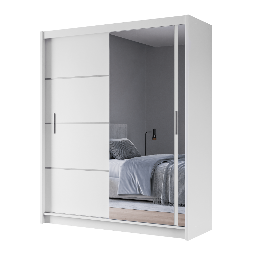 (180, White) Bedroom Mirror Sliding Door Wardrobe  DAKO VISTA