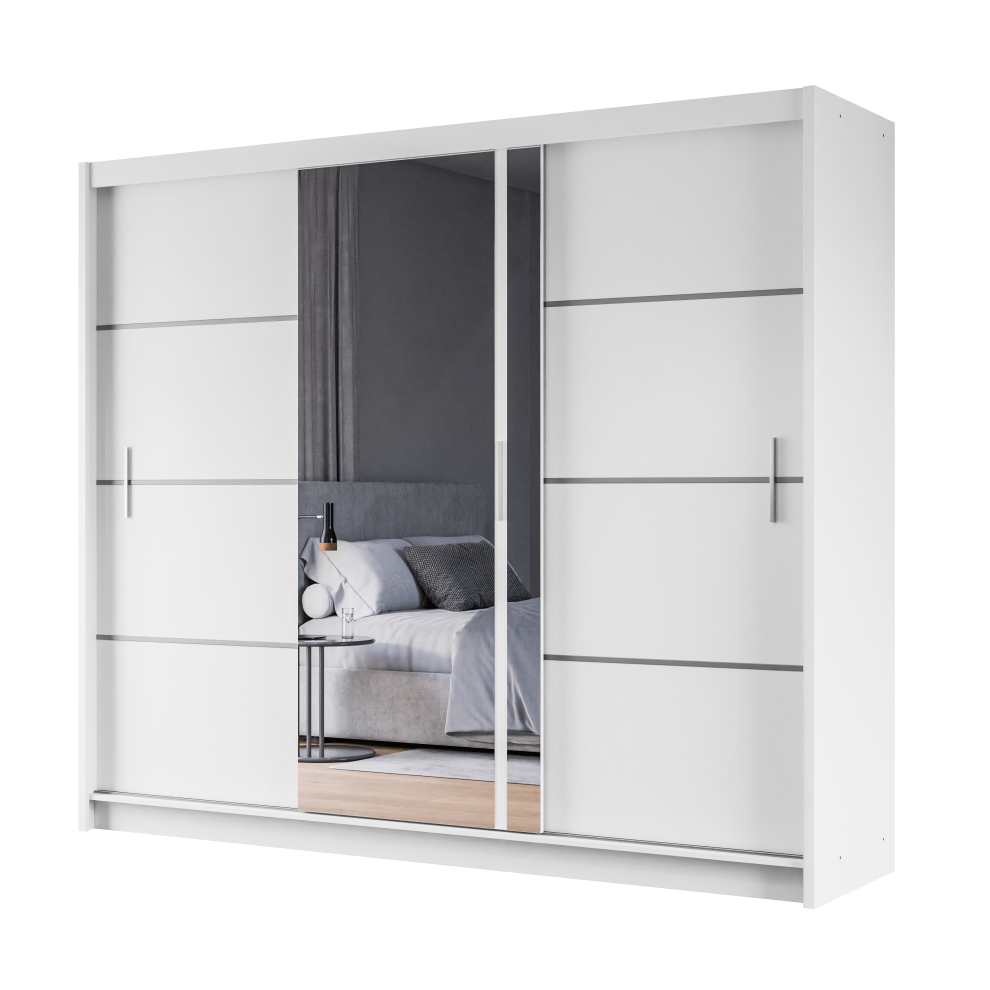 (250, White) Bedroom Mirror Sliding Door Wardrobe  DAKO VISTA