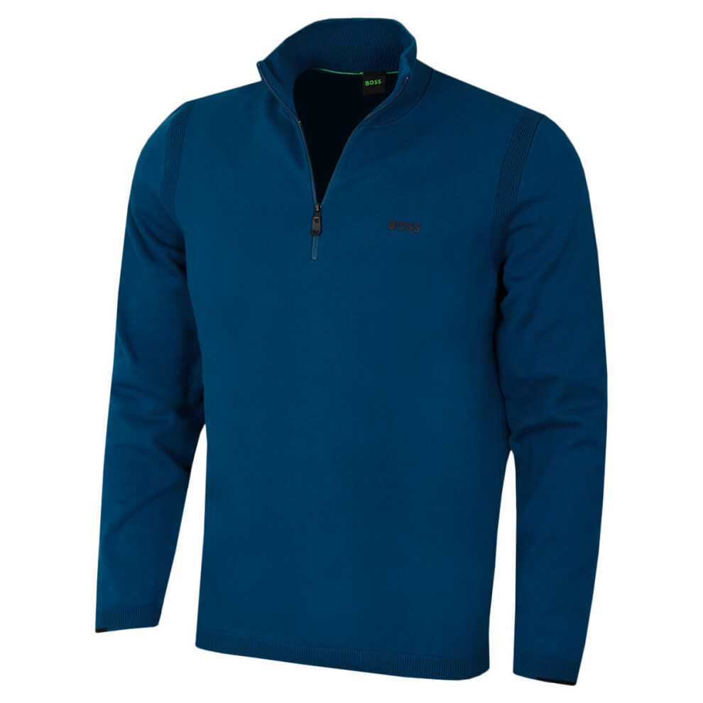 (XL, Open Blue) Hugo Boss Mens Ever-X Cotton Stretch Knit 1/4 Zip Golf Sweater