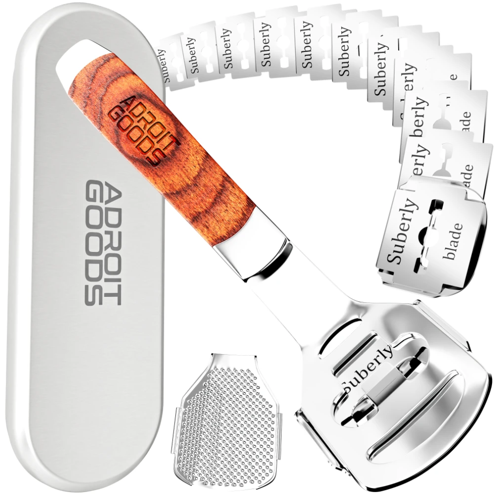 AdroitGoods Callus Remover Set - Foot File - Callus Rasp - Scraper - S. Steel - Incl. 10 blades