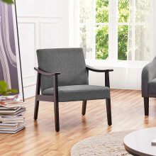 (Dark Grey) Solid PU Leather Mid-Century Modern Accent Chair
