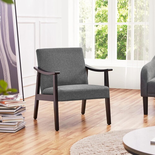 (Dark Grey) Solid PU Leather Mid-Century Modern Accent Chair