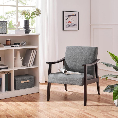 (Dark Grey) Solid PU Leather Mid-Century Modern Accent Chair 2