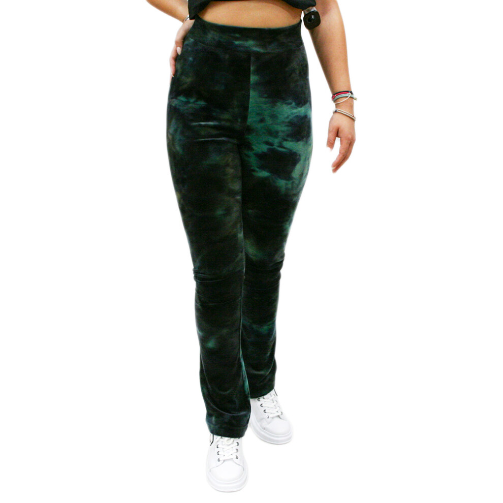 Juicy Couture Freya Tie Dye Velour Flared Green Trouser Bottoms - L