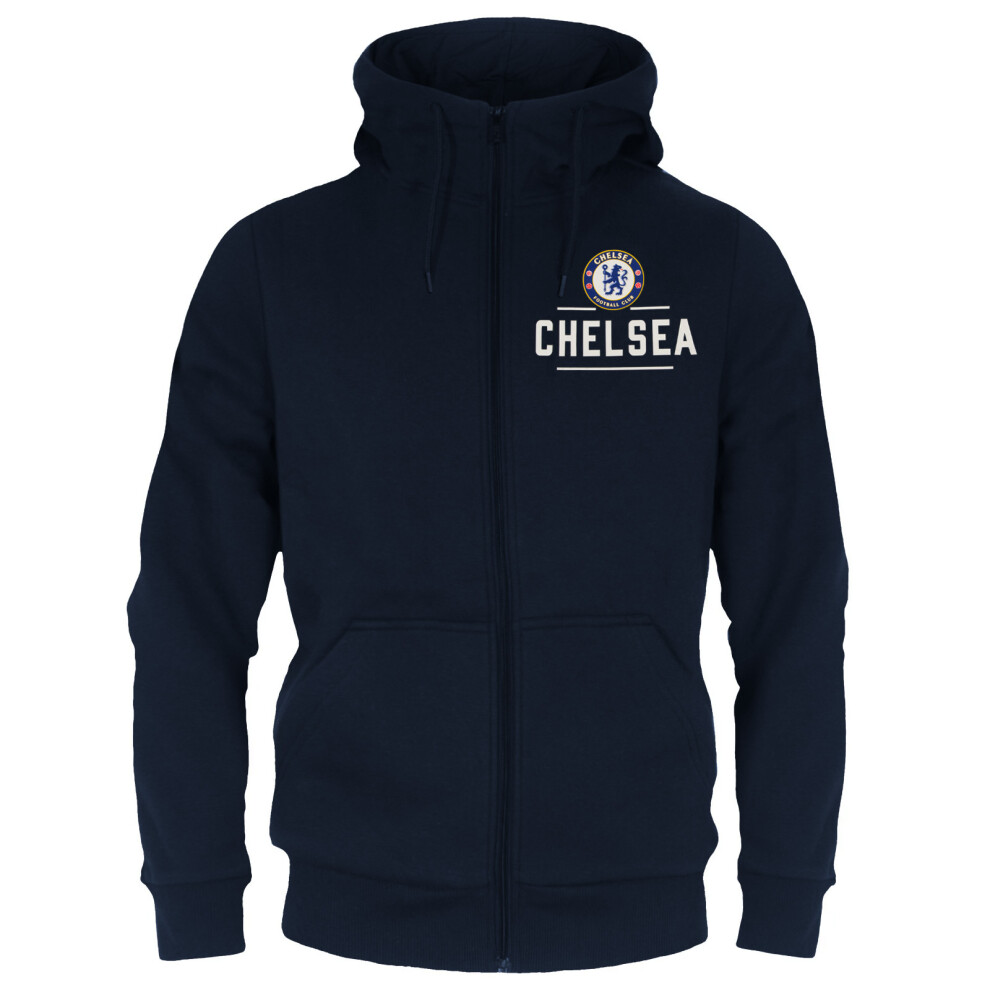 (Navy Blue, 2XL) Chelsea FC Official Football Gift Mens Fleece Zip Hoody