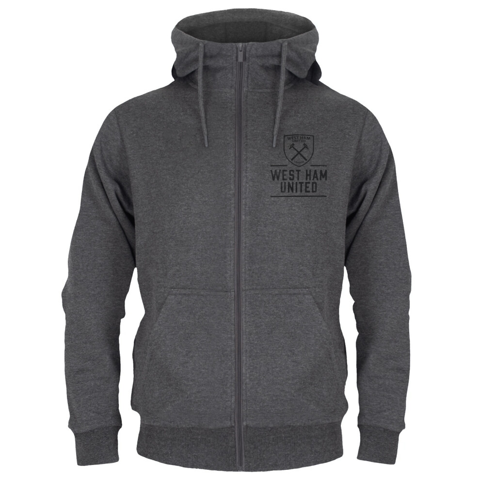 (Grey, XL) West Ham United FC Official Football Gift Mens Fleece Zip Hoody
