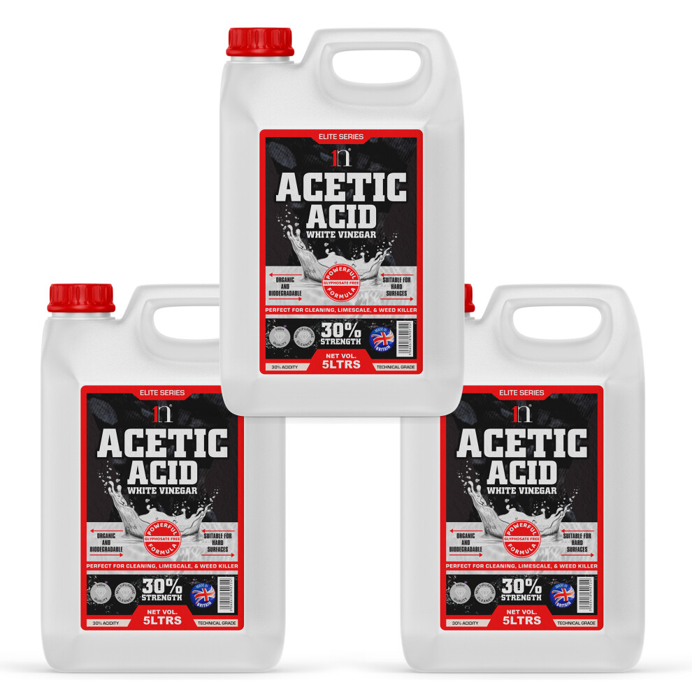 1Ne (15 Litres) Acetic Acid 30% Strong Vinegar 5 Litres White