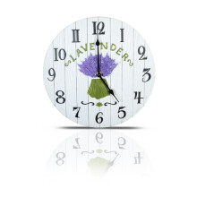 Vintage Rustic Lavender Wooden Effect Wall Clock 27cm Shabby Chic Kitchen Garden Robin