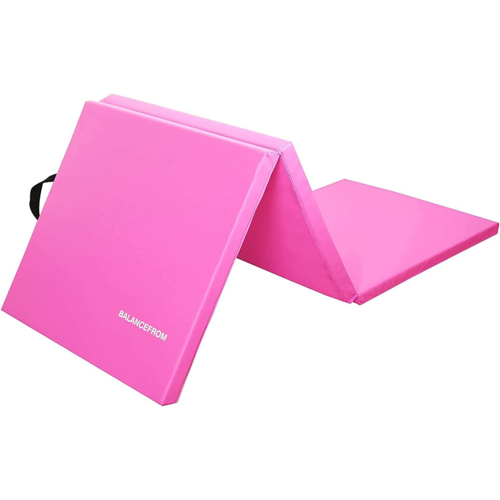 BalanceFrom 1.5" Thick Tri-Fold Folding Exercise Mat with Carrying Handles for MMA, Gymnastics and Home Gym Protective Flooring (Pink)