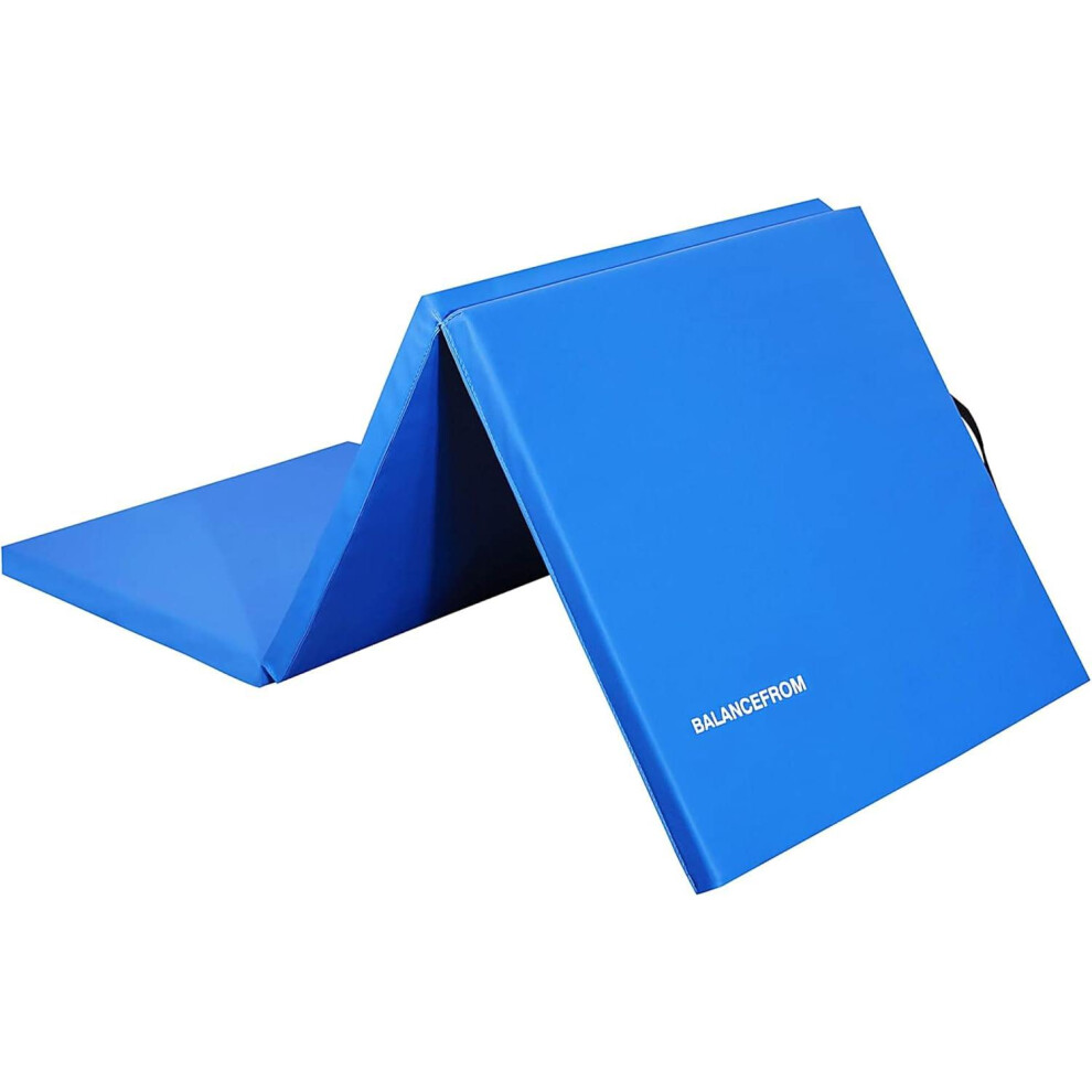 BalanceFrom 1.5" Thick Tri-Fold Folding Exercise Mat with Carrying Handles for MMA, Gymnastics and Home Gym Protective Flooring, Blue (BFGM-153BLUE)