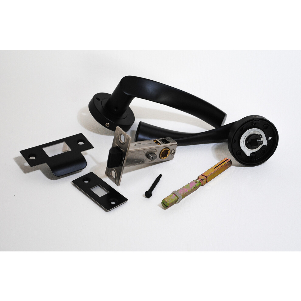 (Matt Black, Privacy Tubular Latch) Onyx Twirl Push Button Privacy Latch & Handle Sets 5052351062652