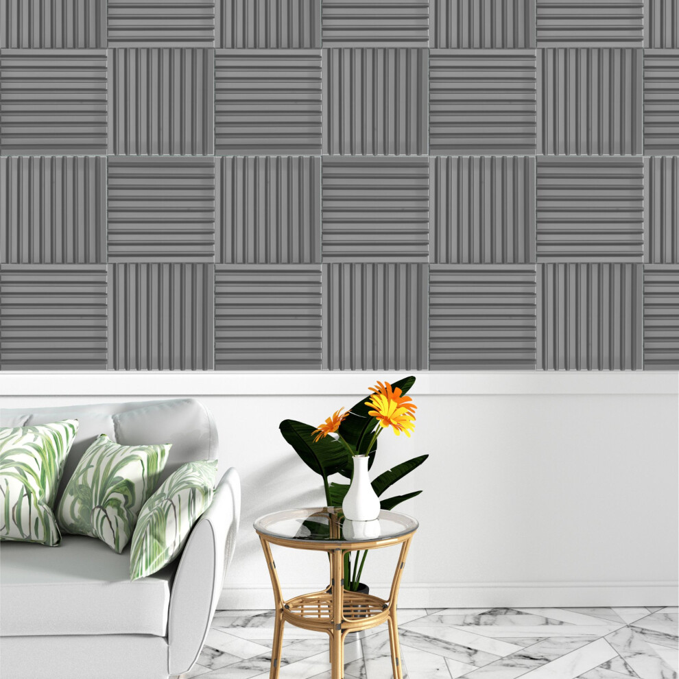 (Matte Grey, Set Of 12) 3D Wall Panels (50X50cm) 3D Fluted Line Design 5061027353062
