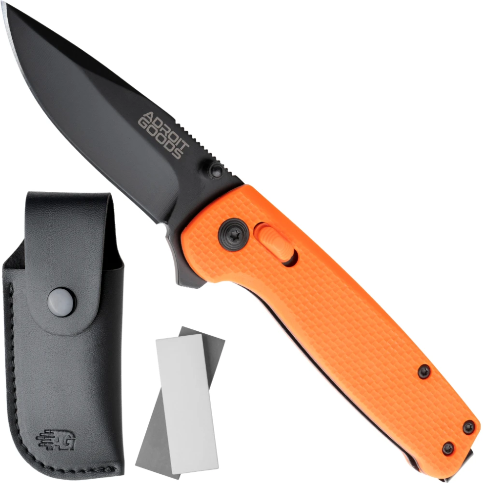 (Safety Orange) AdroitGoods Survival Pocket Knife Outdoor - G10 Handle & D2 Steel - G10