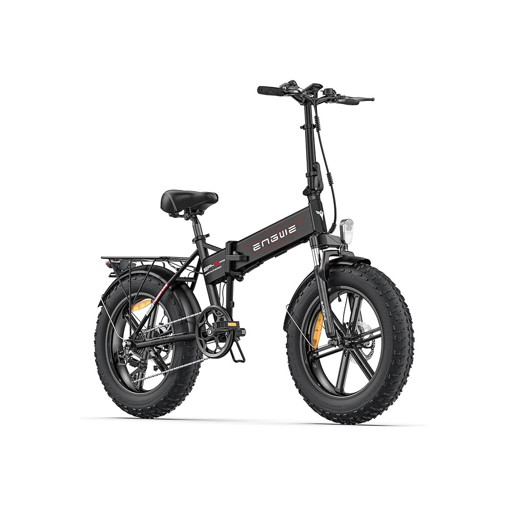 (Black) ENGWE EP-2 Pro Folding Electric Bike Adults, 20"Ã4.0" Fat Tires Mountain Electric Bicycles 7 Speed Gear E-Bike Removable Lithium Battery 48V 