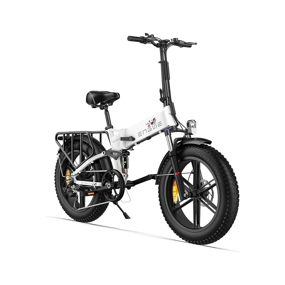 (White) ENGWE Electric Bike ENGINE X  Folding E-Bike 20"Ã4.0" Thick Off-Road Tyres, 48V 13Ah Replaceable Lithium Battery Range 120KM, 25KM/H 7-Speed 