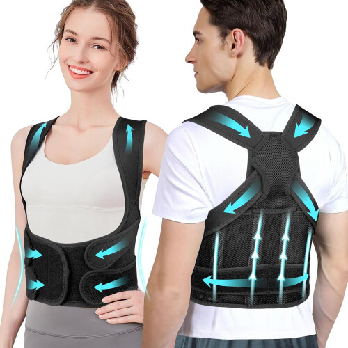(M) Back Brace Posture Corrector Spinal Support for Women Men, Adjustable Shoulder Lumbar Belt for Upper and Lower Back Support