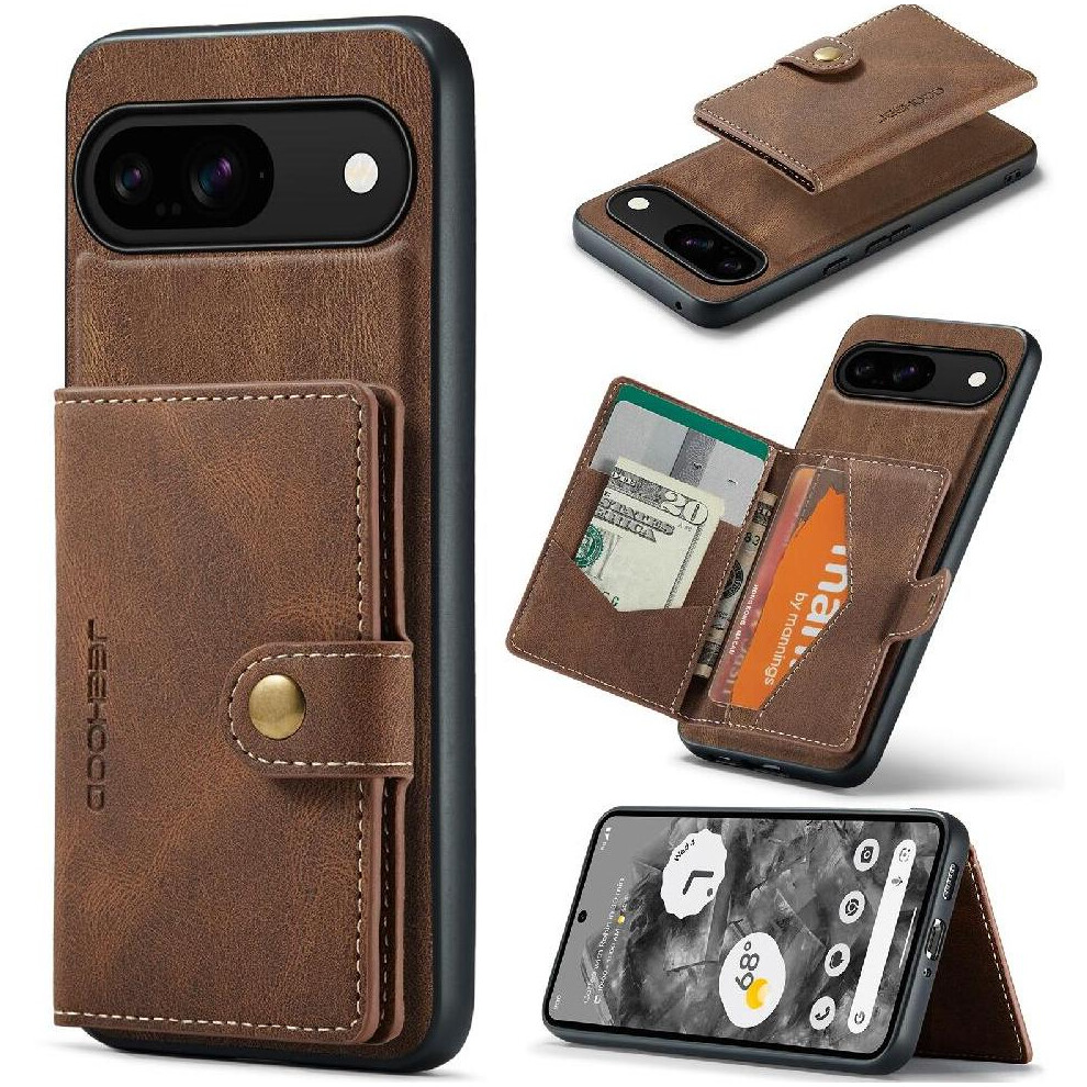 (Brown) Case For Google Pixel 9 Stand Cardholder Magsafe Detachable Magnetic Design Brown 764762795948