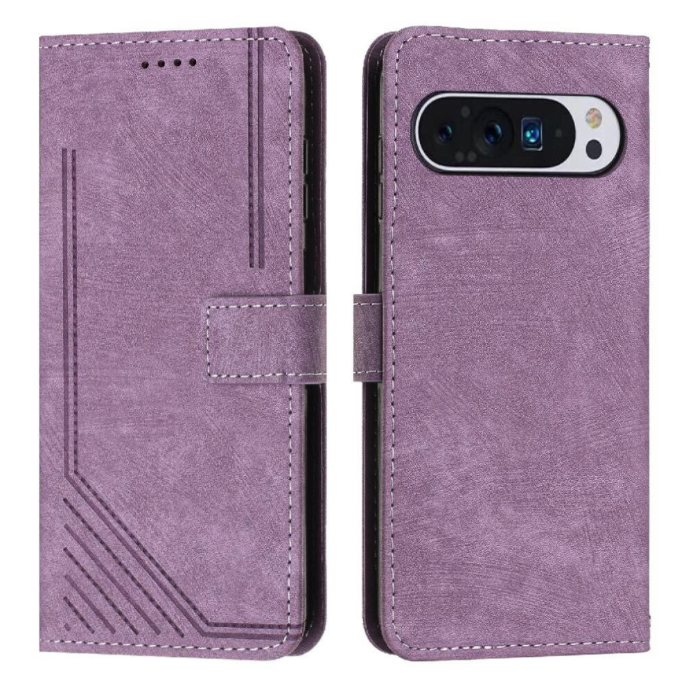 (Purple) Flip Case For Google Pixel 9 Kickstand Card Insertion Wallet Pu Leather Purple 764762796303
