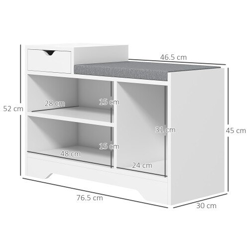 Homcom HOMCOM Upholstered Entryway Shoe Bench with Storage Drawer Open Shelf White 1