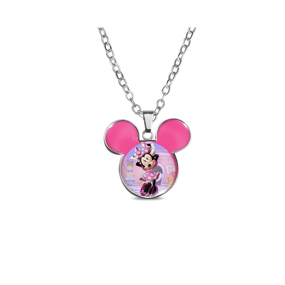 (MQXL27) Whimsical Mouse Mickey Minnie Mouse Retro Necklace With Colorful Gemstone Pendant For Unisex Style