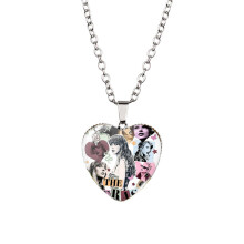 (XXXL603, Stainless Steel Chain) Playful Taylor Swift Heart Necklace For Kids Vibrant Glass Charm Stylish Alloy Chain For Everyday Wear