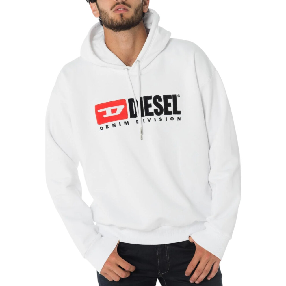 (White, XS) DIESEL S-DIVISION Mens Pullover Hoodie Oversized