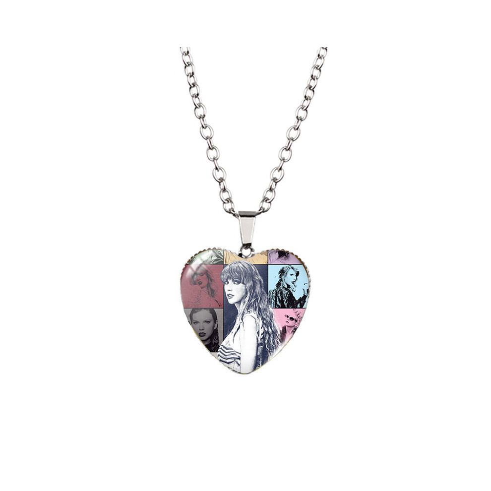(XXXL6010, White K Chain) Playful Taylor Swift Heart Necklace For Kids Vibrant Glass Charm Stylish Alloy Chain For Everyday Wear