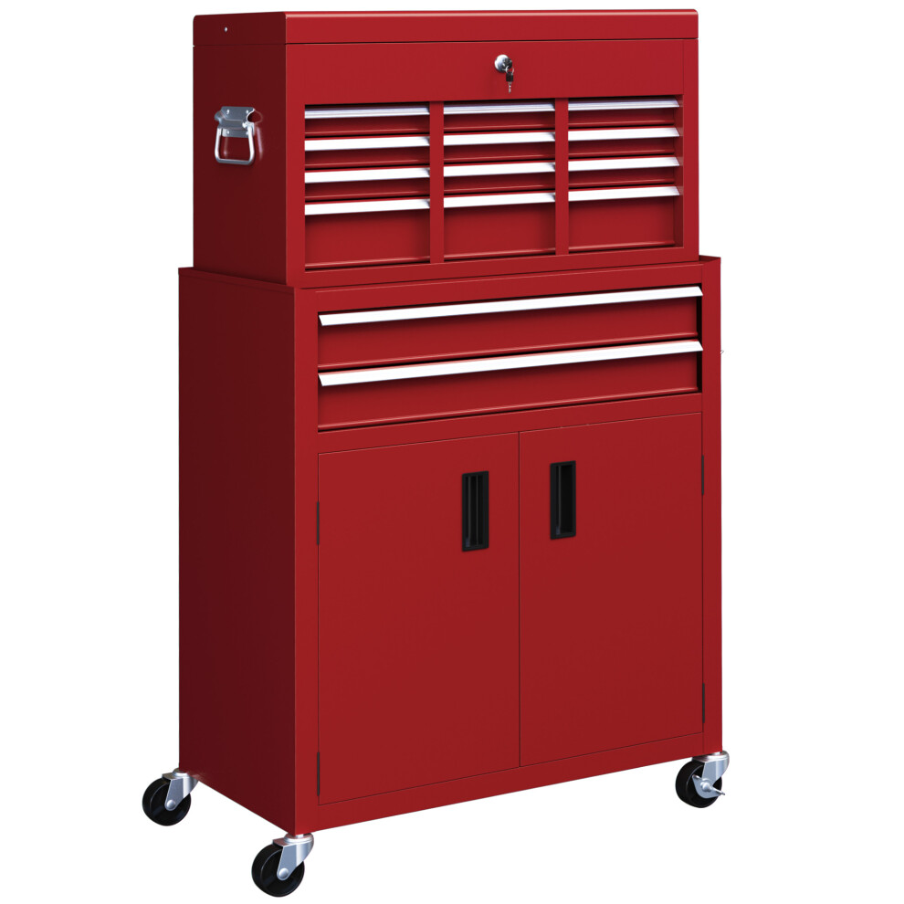 HOMCOM Top Chest And Roller Cabinet Combo Metal Tool Cabinet On Wheels Red