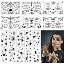 Tattoos Halloween Face Stickers,16PCS Spider Bat Cobweb Face Stickers Temporary Tattoo Aldults Kids Carnival Cosplay Costume Makeup Party Fright Night