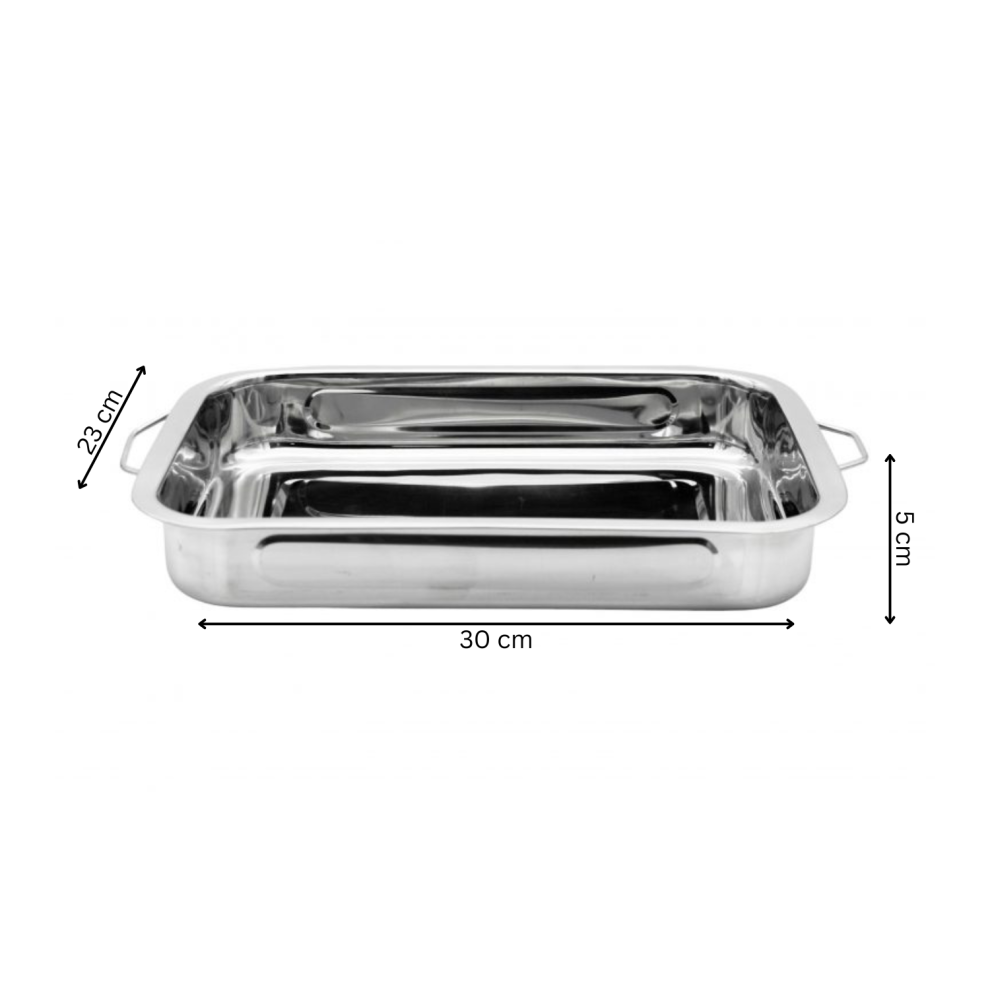 (30 cm x 23 cm) Lasagne Baking Tray Stainless Steel Handles Silver