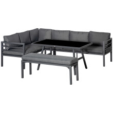 Outsunny 8-Seater Aluminium Garden Dining Set with Cushions - 2x 3-Seater Sofas, Bench & Glass Table, Grey (84B-815V70)