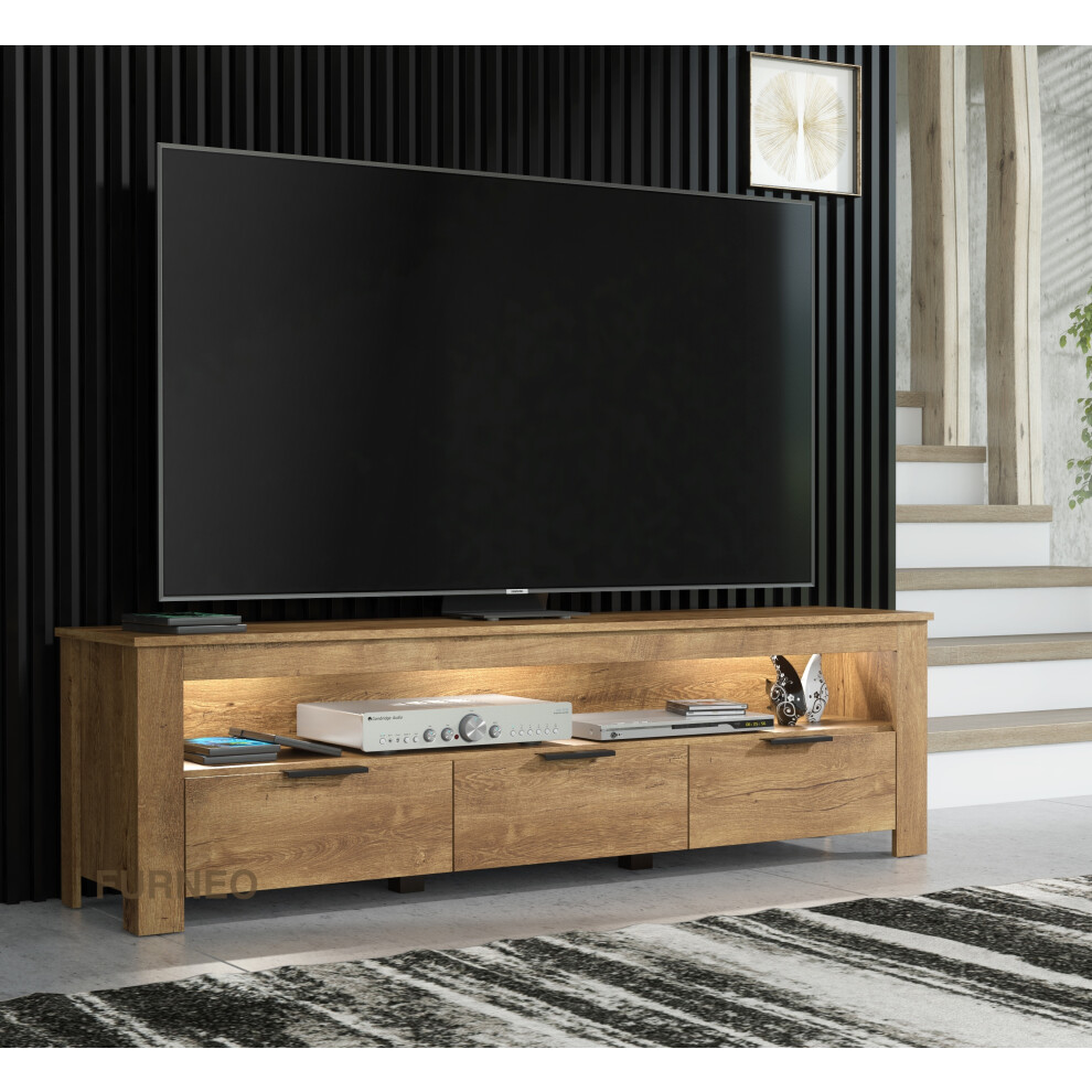 Furneo TV Stand Dark Oak Effect 170cm Unit Cabinet White LED Lights Prestigio 02