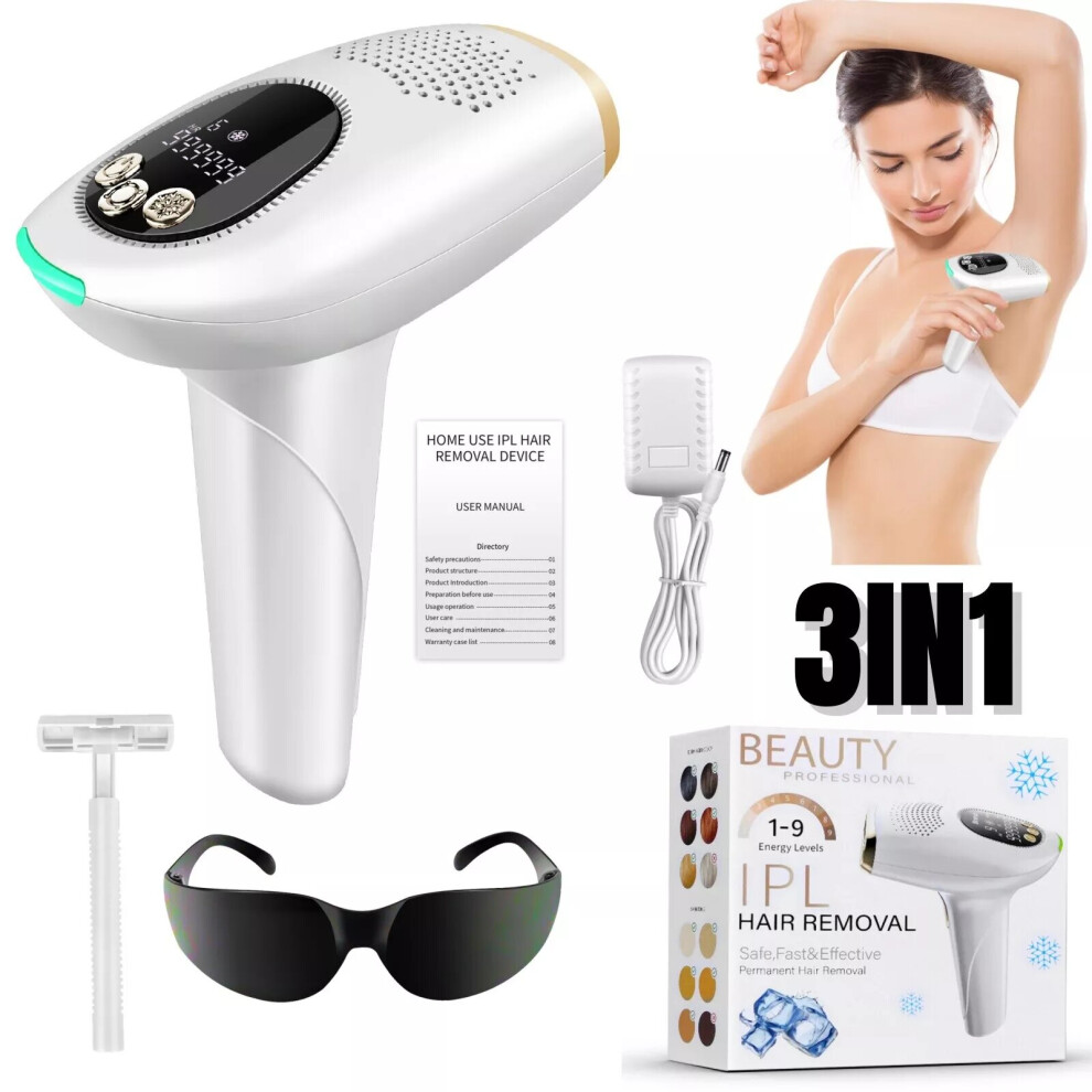 IPL Laser Hair Removal 9 Levels Body Permanent Ice Cooling 3 in 1 Hair Removal Device for Epilator Armpits Legs