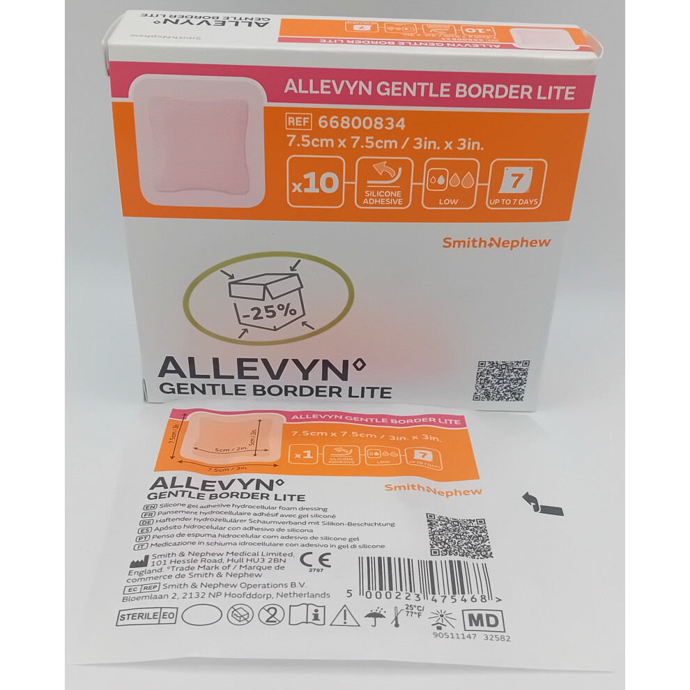 Smith&Nephew Allevyn Gentle Border Lite 7.5Cm X 7.5Cm Box Of 10 - Ref: 66800834
