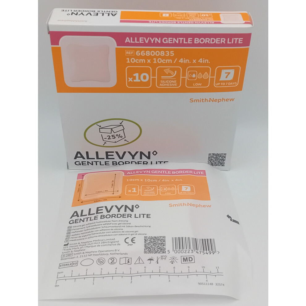 Smith&Nephew Allevyn Gentle Border Lite 10Cm X 10Cm Box Of 10 - Ref: 66800835