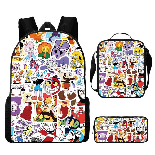 (1) Cuphead Mugman Print School Backpack Laptop With Shoulder Bag Pen ...