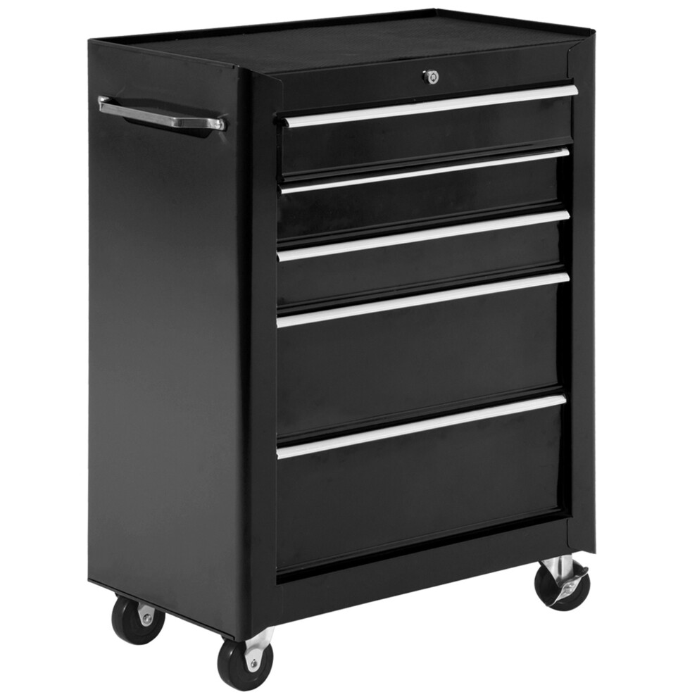 5-Drawer Lockable Steel Tool Storage Cabinet With Wheels Handle 2 Keys