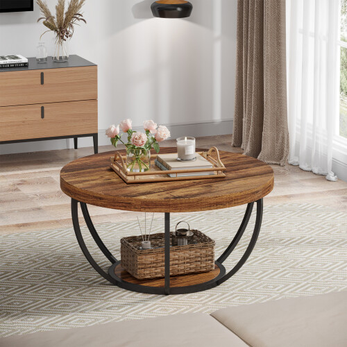 Tribesigns Tribesigns Round Coffee Table, Industrial 2-Tier Circle Coffee Table 1