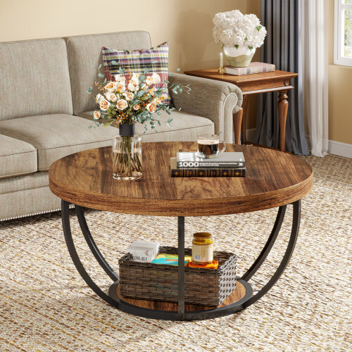 Tribesigns Tribesigns Round Coffee Table, Industrial 2-Tier Circle Coffee Table 2