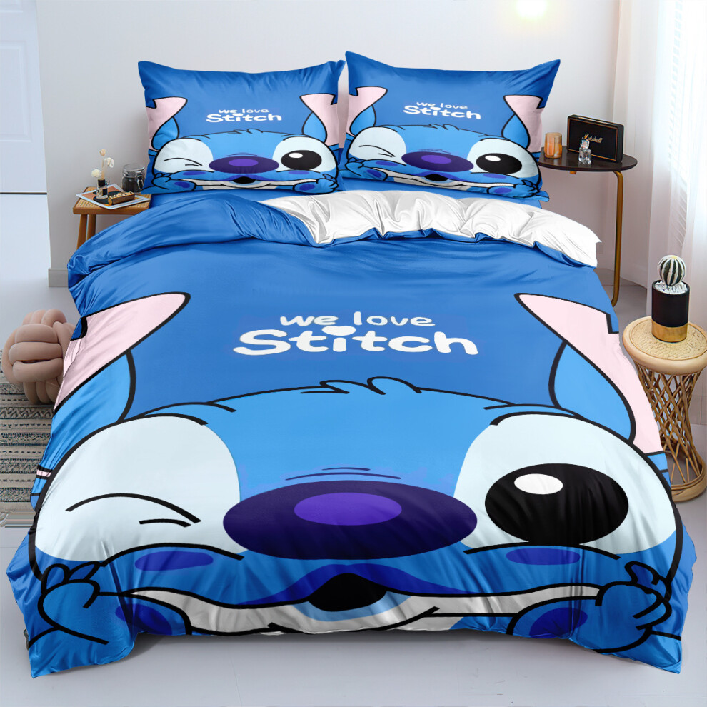 (Style ST01, Single 135*200cm) Gift For Kids Stitch Printed Bedding Set Double Single Duvet Covers And Pillowcases